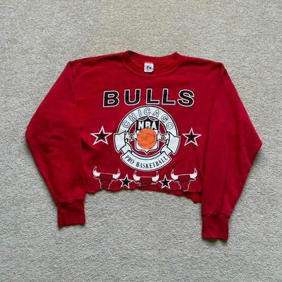 Vtg Chicago Bulls Cropped Crewneck Sweatshirt LOGO‎ 7 1990s Medium Basketball - Picture 1 of 5